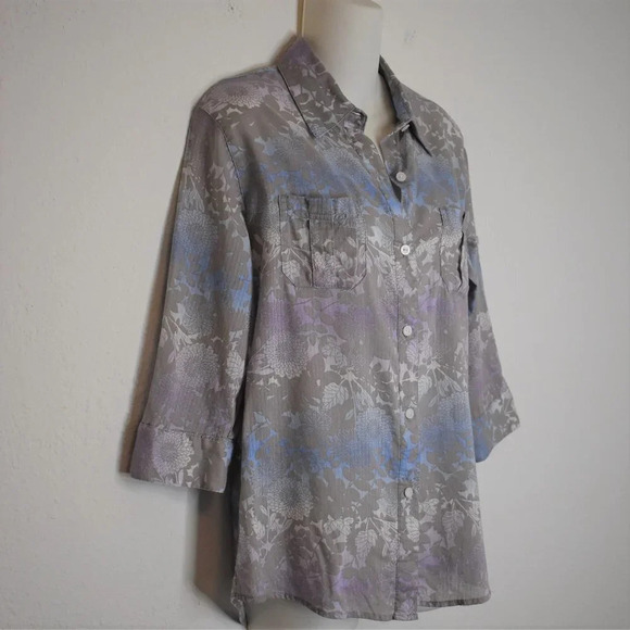 Woolrich Floral Shirt Sz S Button Down Roll Tab Sleeve 100% Cotton Boho Artsy - Picture 5 of 14